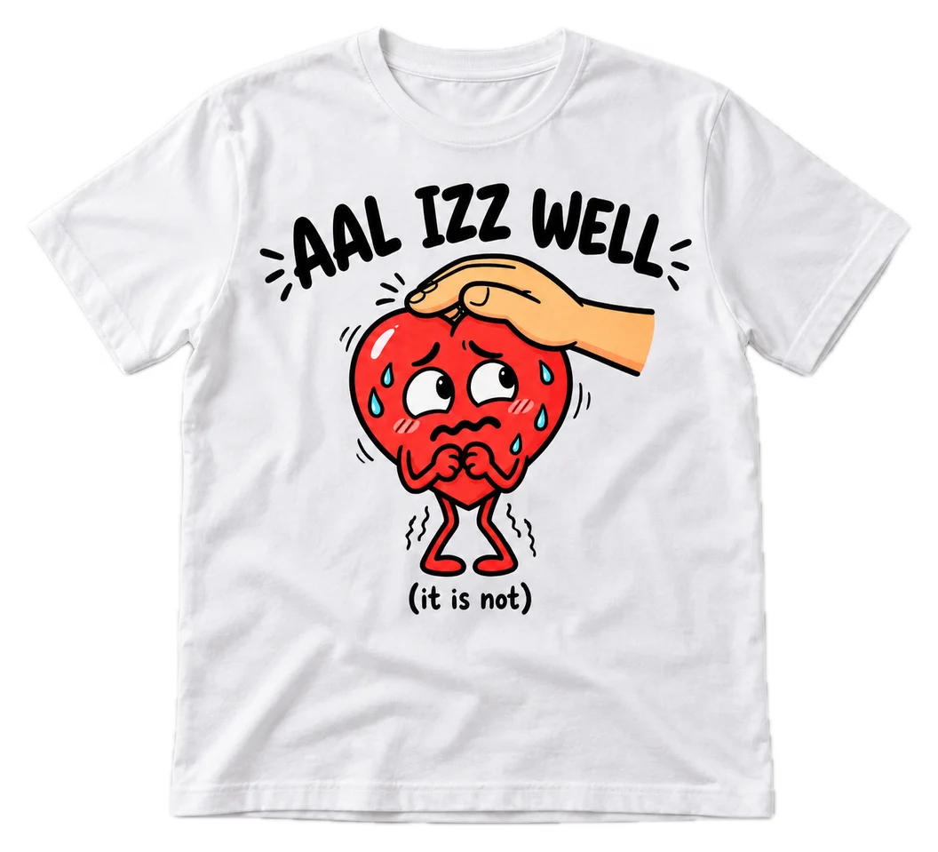 Aal Izz Well Regular tee in White, front
