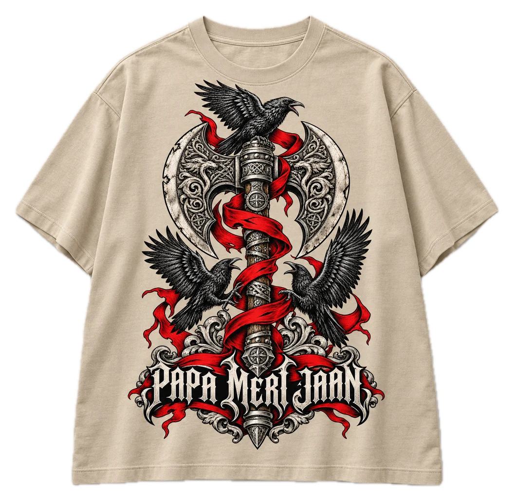 Papa's Axe Oversized tee in Beige, front