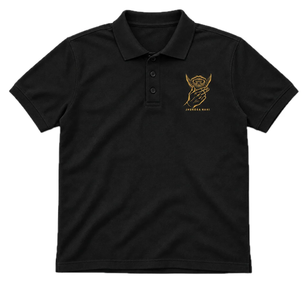 Jhukega Nahi Polo tee in Black, front