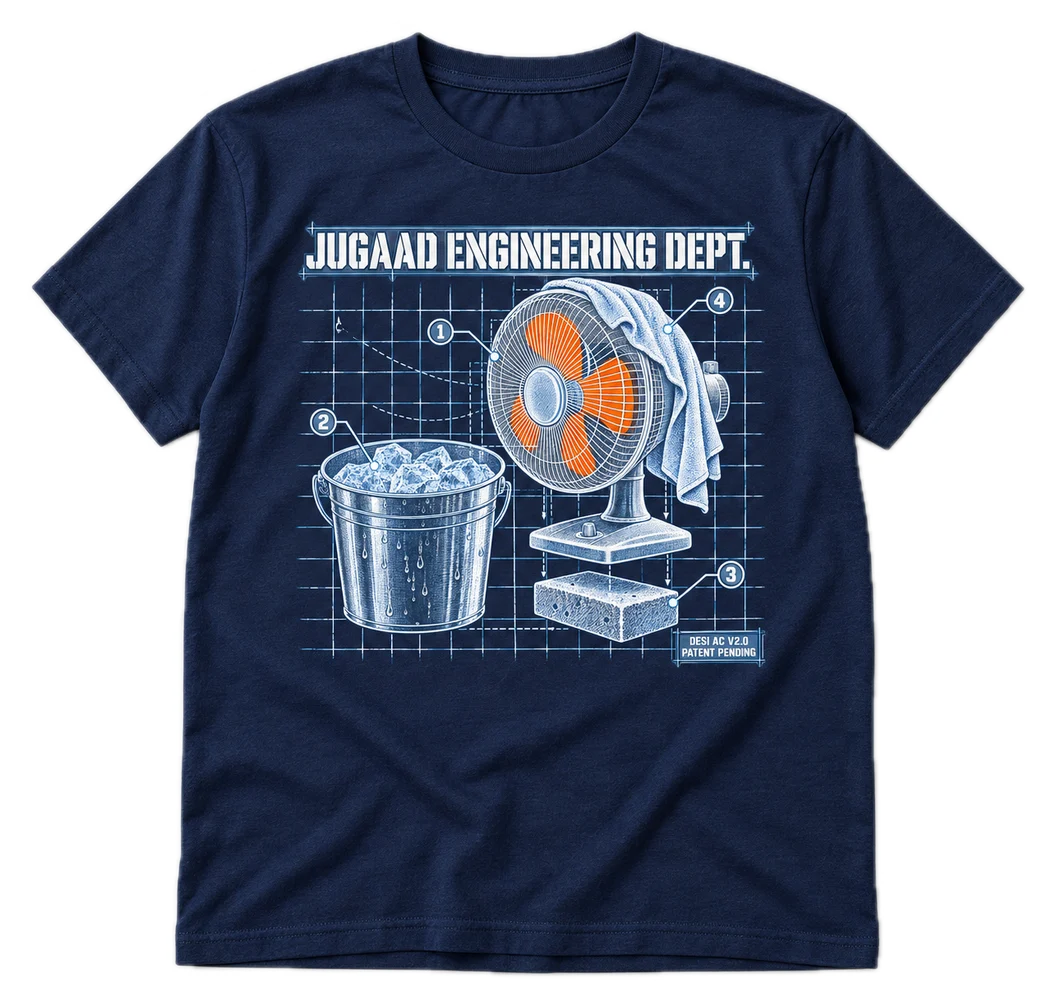 Jugaad Engineering Dept. Regular tee in Navy, front