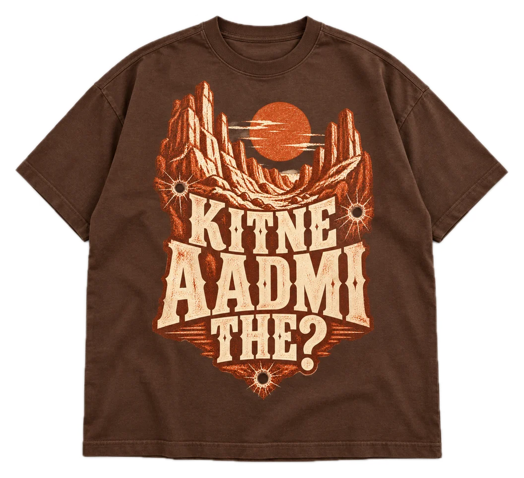 Kitne Aadmi The? Oversized tee in Brown, front