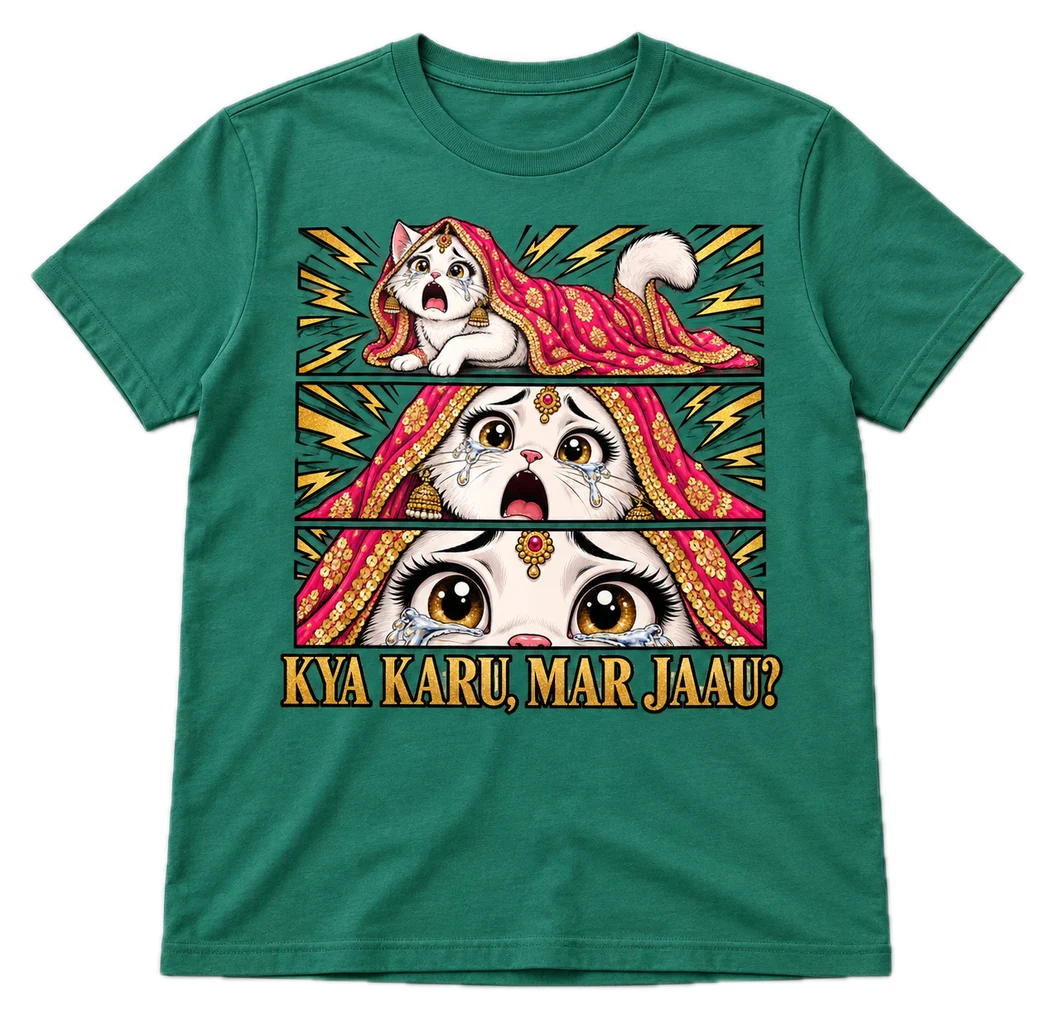 Kya Karu, Mar Jaau? Regular tee in Sea Green, front