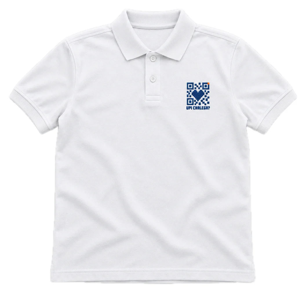 UPI Chalega? Polo tee in White, front